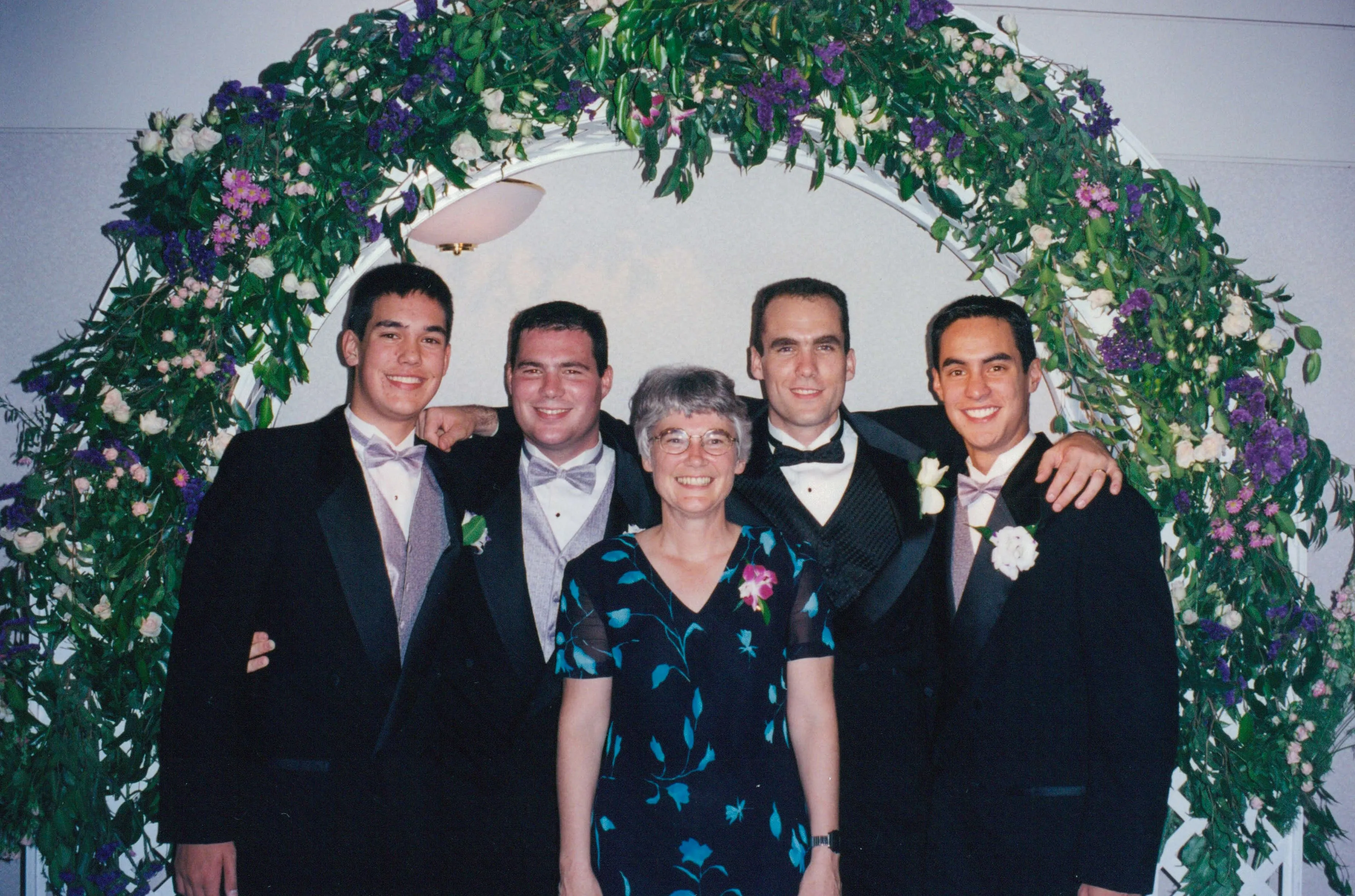 At Mike's wedding. Left to right: Cory, Greg, me, Mike, and Tim.