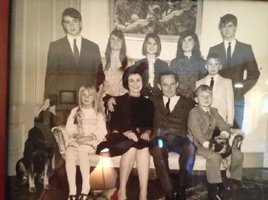 The Seneff family. Top row: David, Susan, Jody, Stephanie, Mark. Bottom row: the dog (whose name I can't remember), Lisa, Mom, Dad, Eric, and Geoffrey.