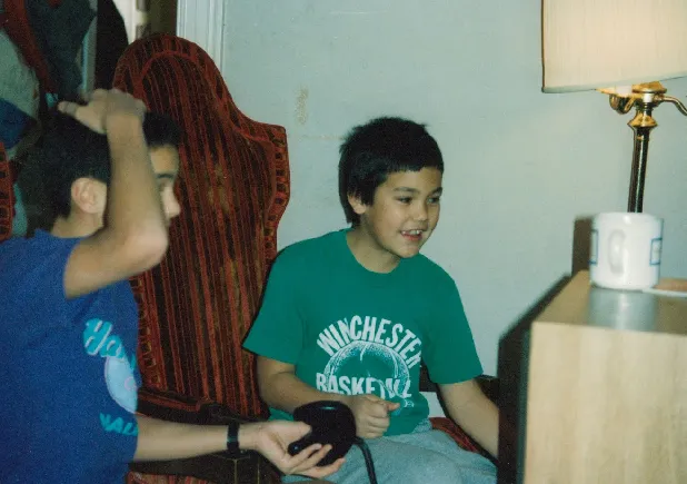 Video games in the “throne chairs”.